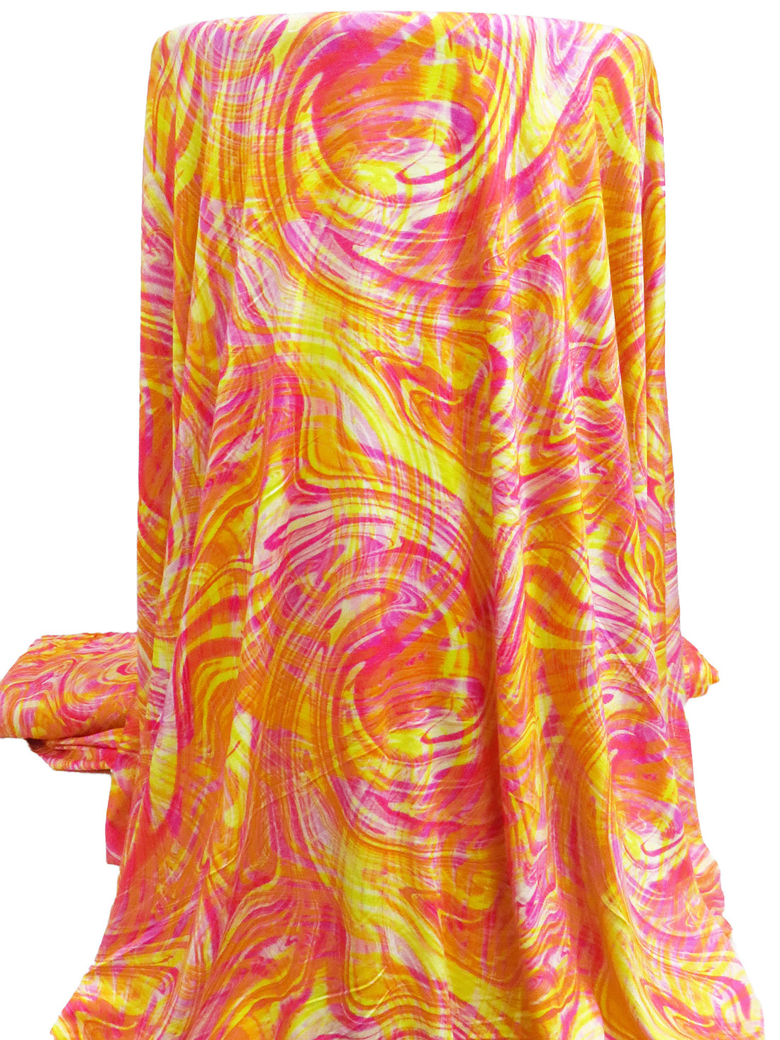 Bright Yellow/Bright Pink/Tangerine Rayon/Lycra Swirled Print Jersey Knit - Imported From France - 56W