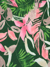 Grass Green/Flamingo/Taupe Polyester/Lycra Tropical Floral Print Stretch Crepe - NY Designer - 58W