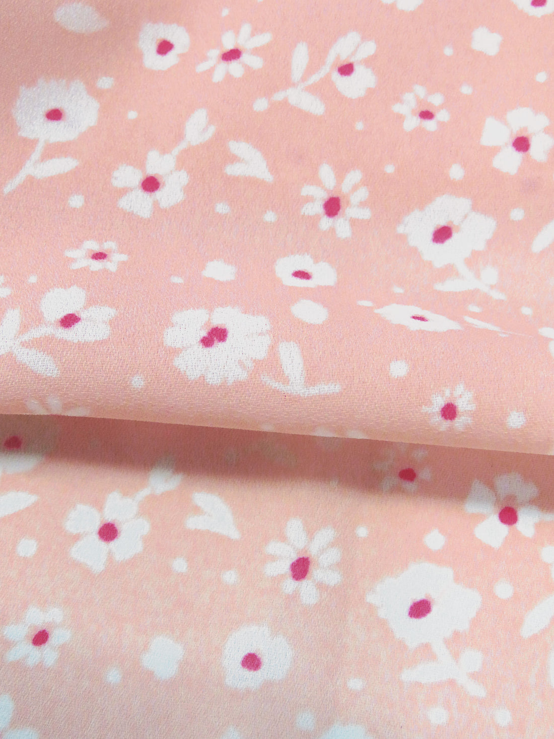 Baby Peach/White 100% Polyester Vintage Floral Print Crepe Blouse Weight Woven 60W