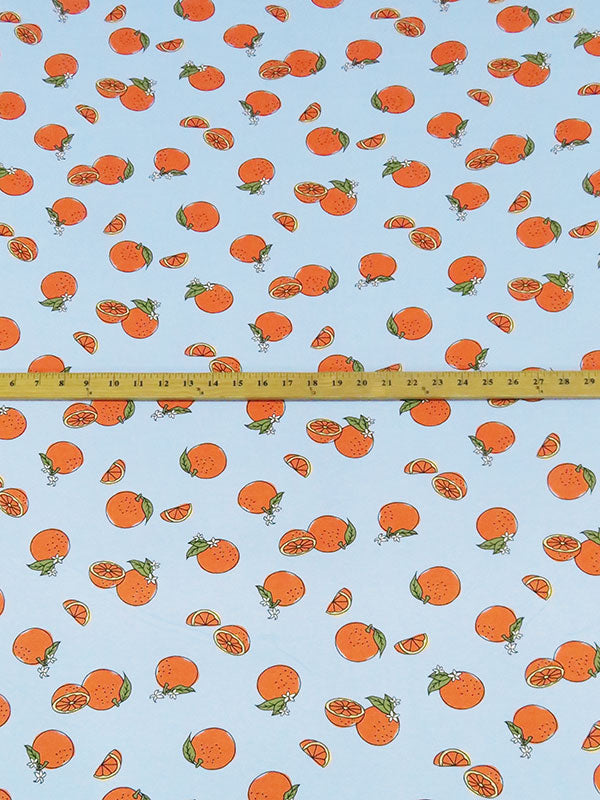 Powder Blue/Persimmon Orange/Moss Green/Multi Rayon/Lycra Citrus Print Crepe Knit 56W