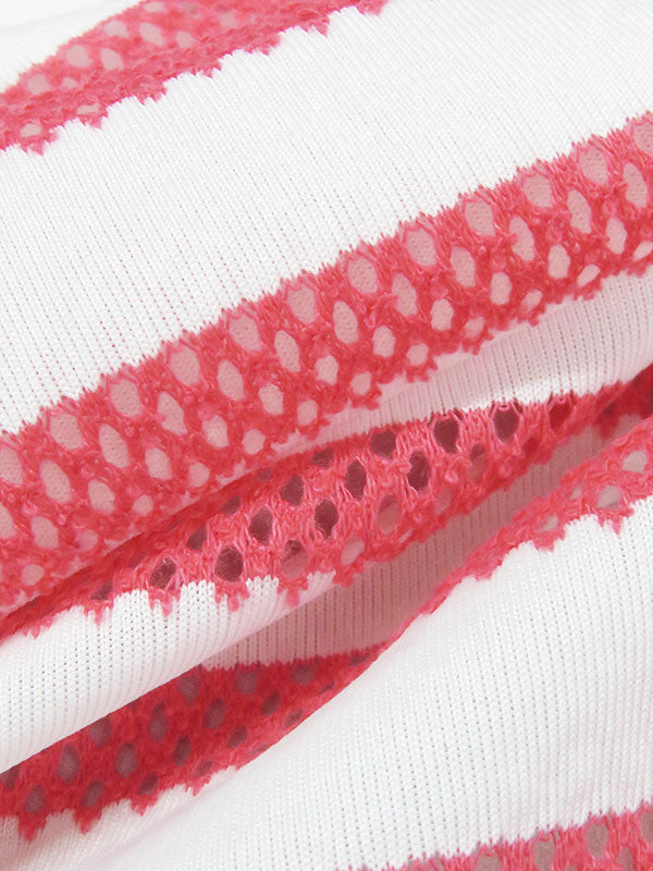 White/Brink Pink Polyester/Lycra Horizontal Crochet-Look Stripe Knit 58W