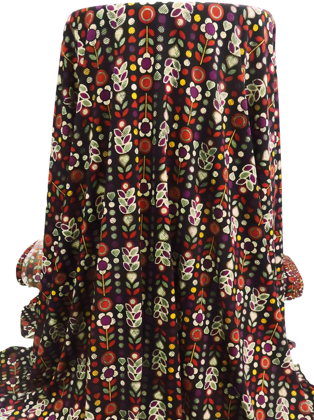 Black/Brick Red/Goldenrod/Multi Polyester/Lycra Folk Floral Print ITY Knit - NY Designer - 56W