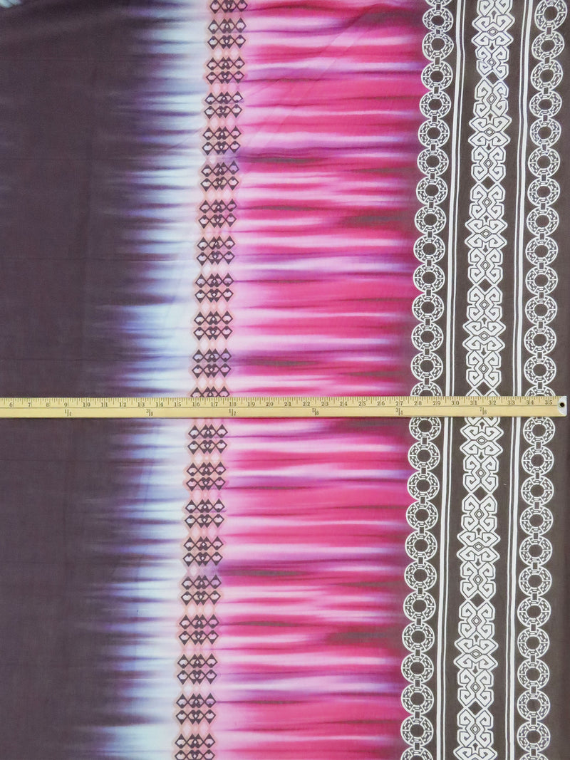 Baked Plum/Magenta/Dark Espresso/Multi 100% Cotton Large Double Border Abstract Print Voile - NY Designer - 56W