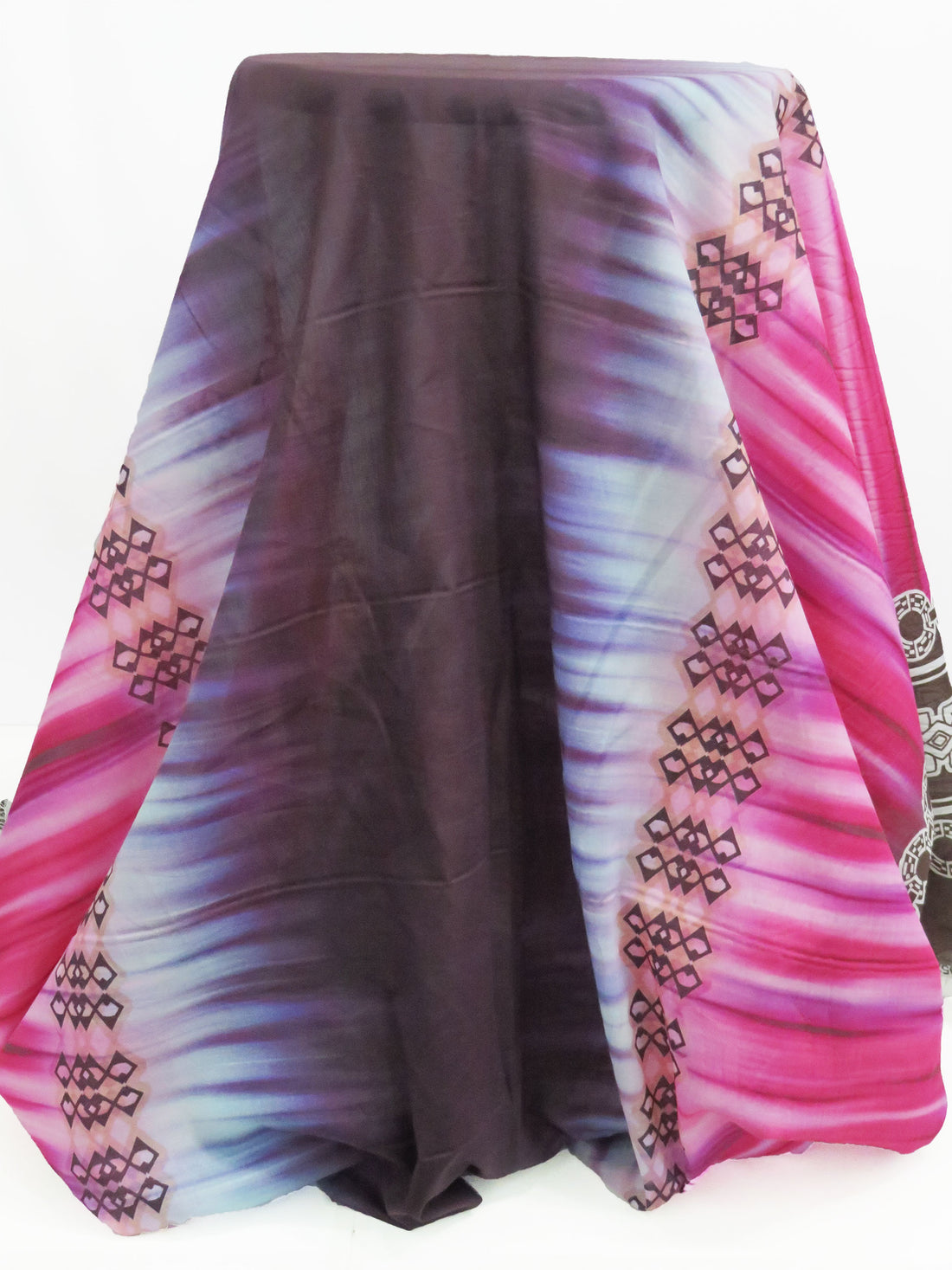 Baked Plum/Magenta/Dark Espresso/Multi 100% Cotton Large Double Border Abstract Print Voile - NY Designer - 56W