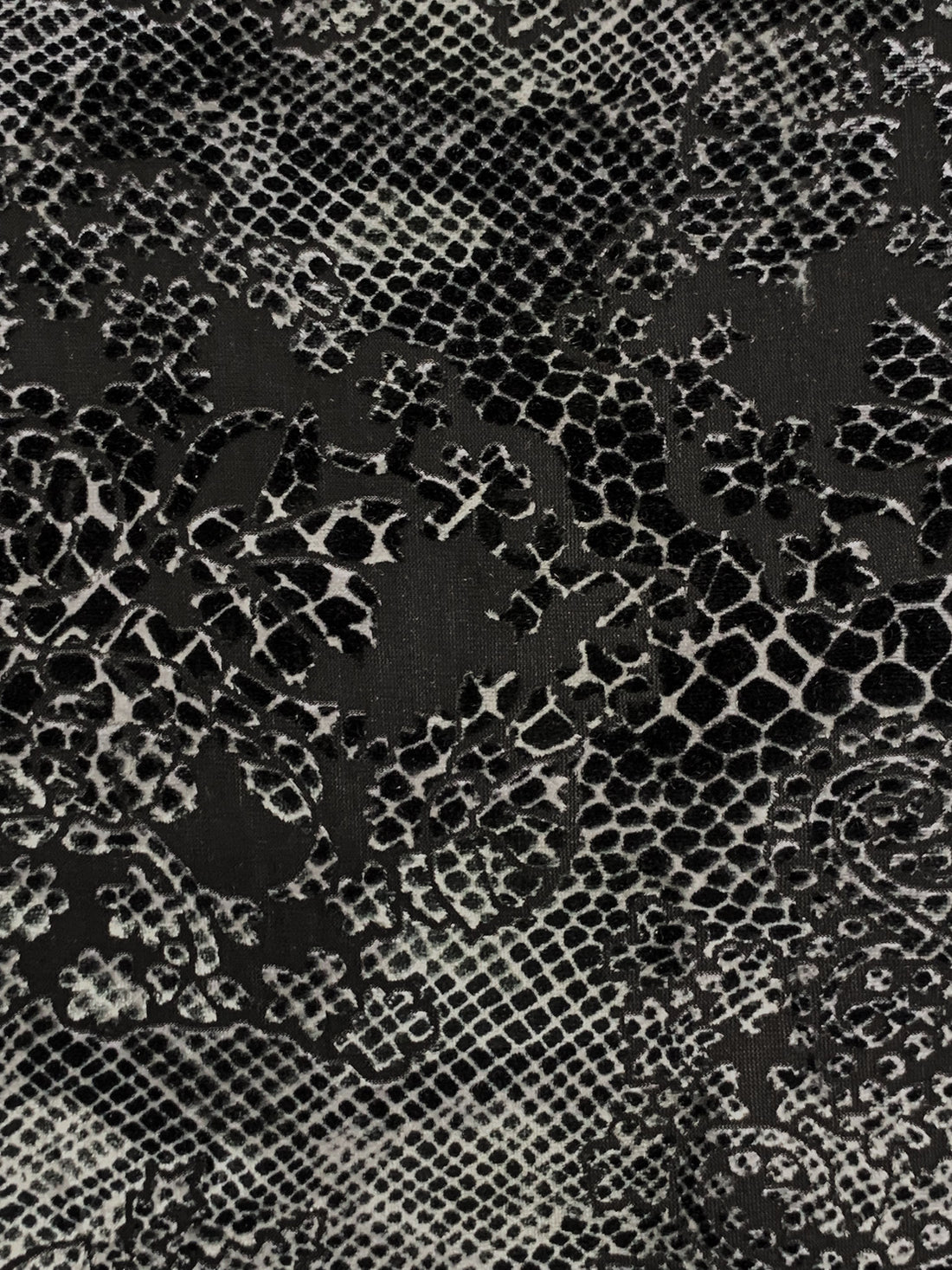 Silver/Black Polyester/Lycra Animal-Look Print Floral Burnout Velvet Knit 54W