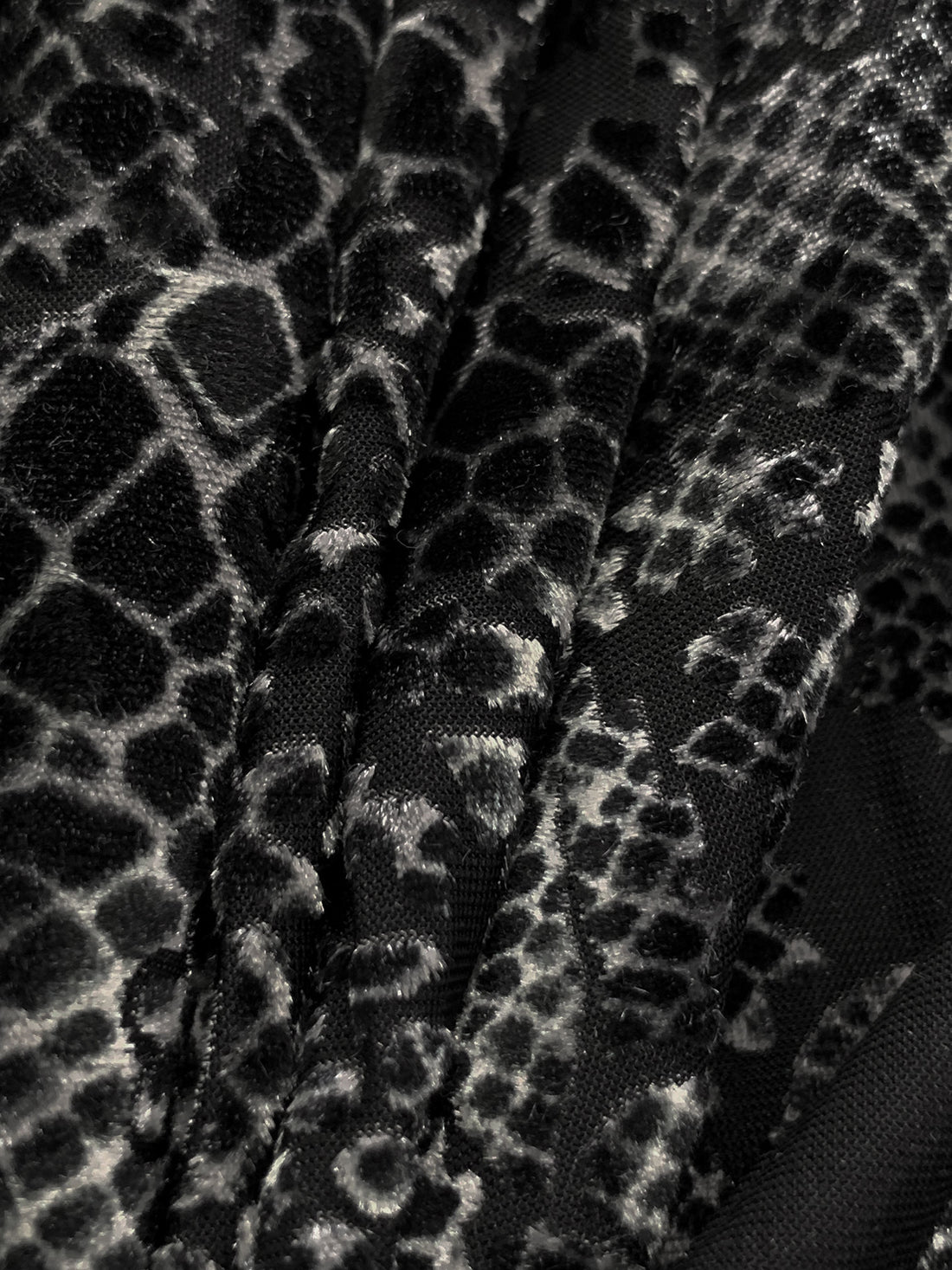 Silver/Black Polyester/Lycra Animal-Look Print Floral Burnout Velvet Knit 54W