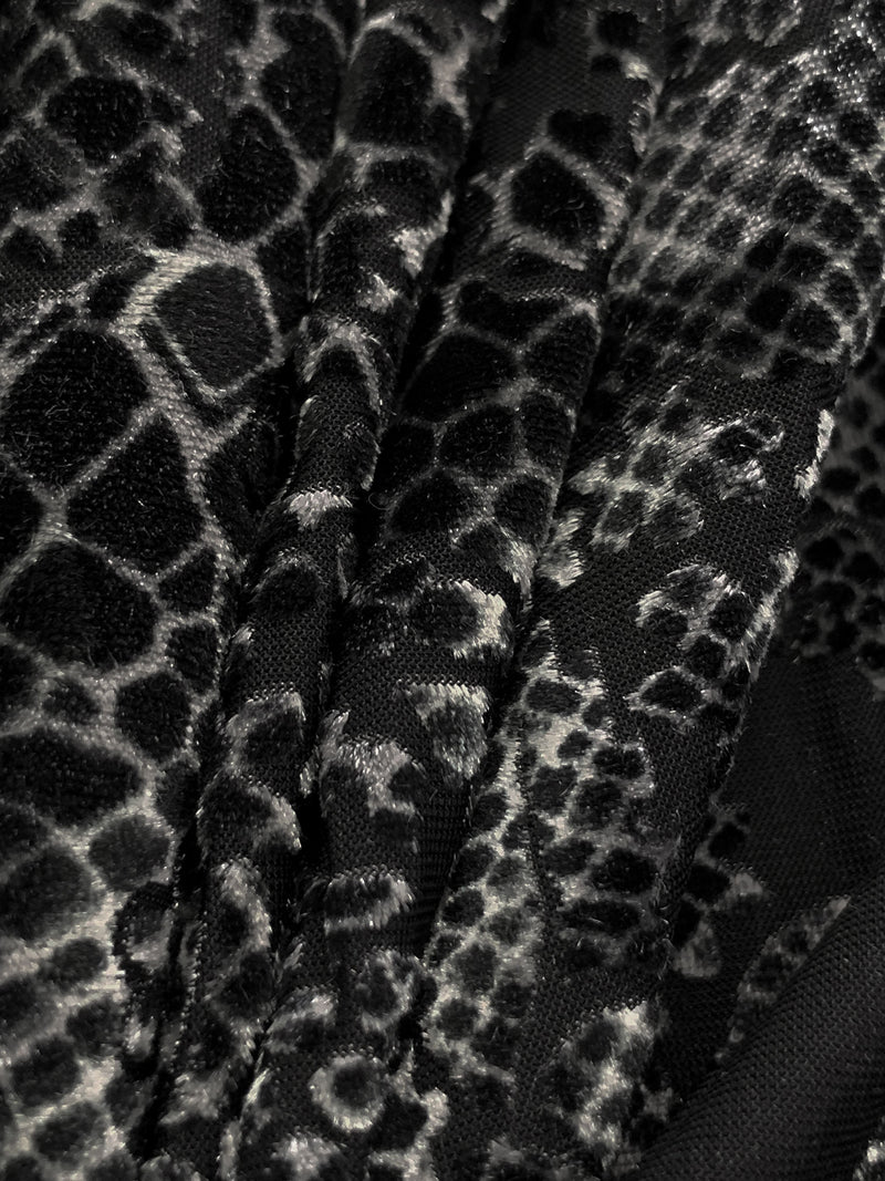 Silver/Black Polyester/Lycra Animal-Look Print Floral Burnout Velvet Knit 54W