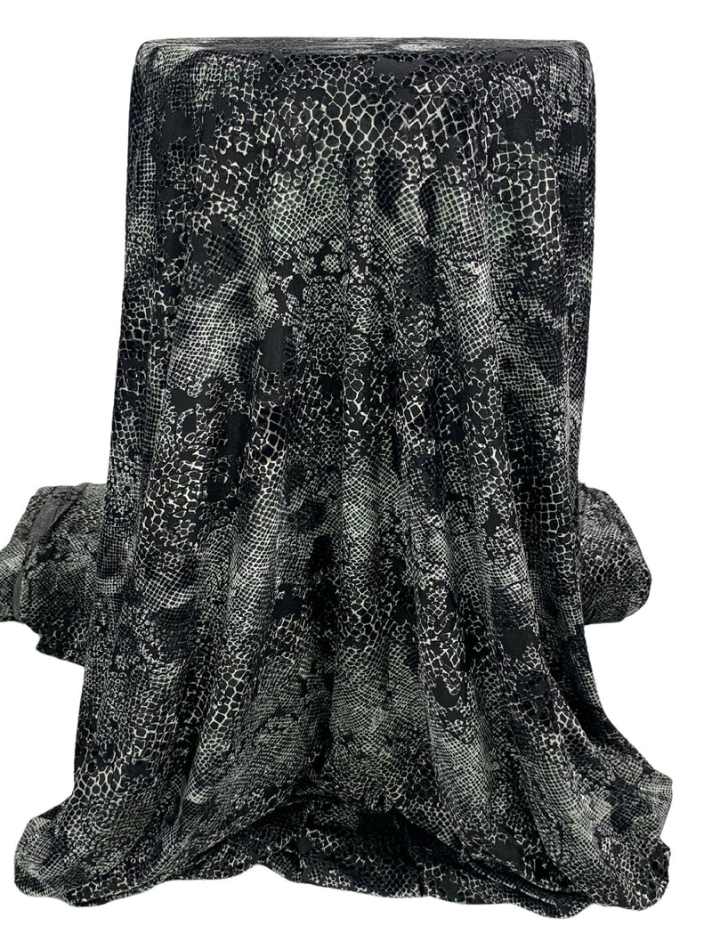 Silver/Black Polyester/Lycra Animal-Look Print Floral Burnout Velvet Knit 54W