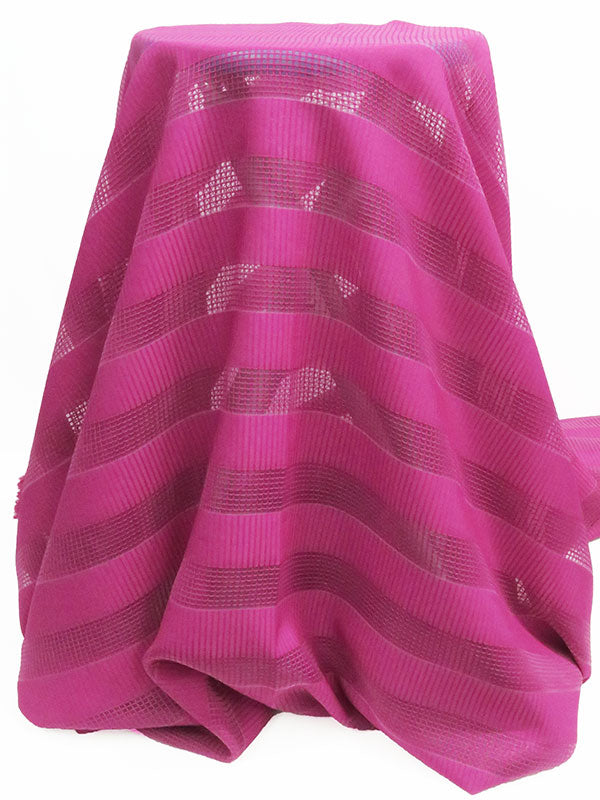 Dark Fandango Pink 100% Polyester Horizontal Grid Weave Stripe Organza - NY Designer - 58W