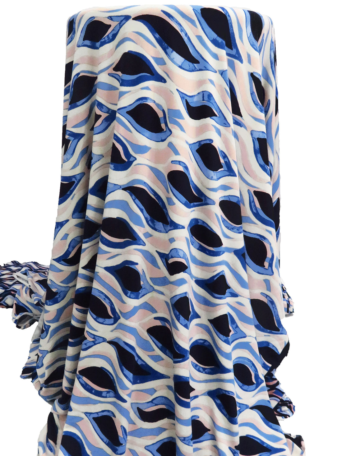Dark Midnight Navy/Cornflower/Ballet Pink/Multi Polyester/Lycra Single Border Abstract Print ITY Knit 60W