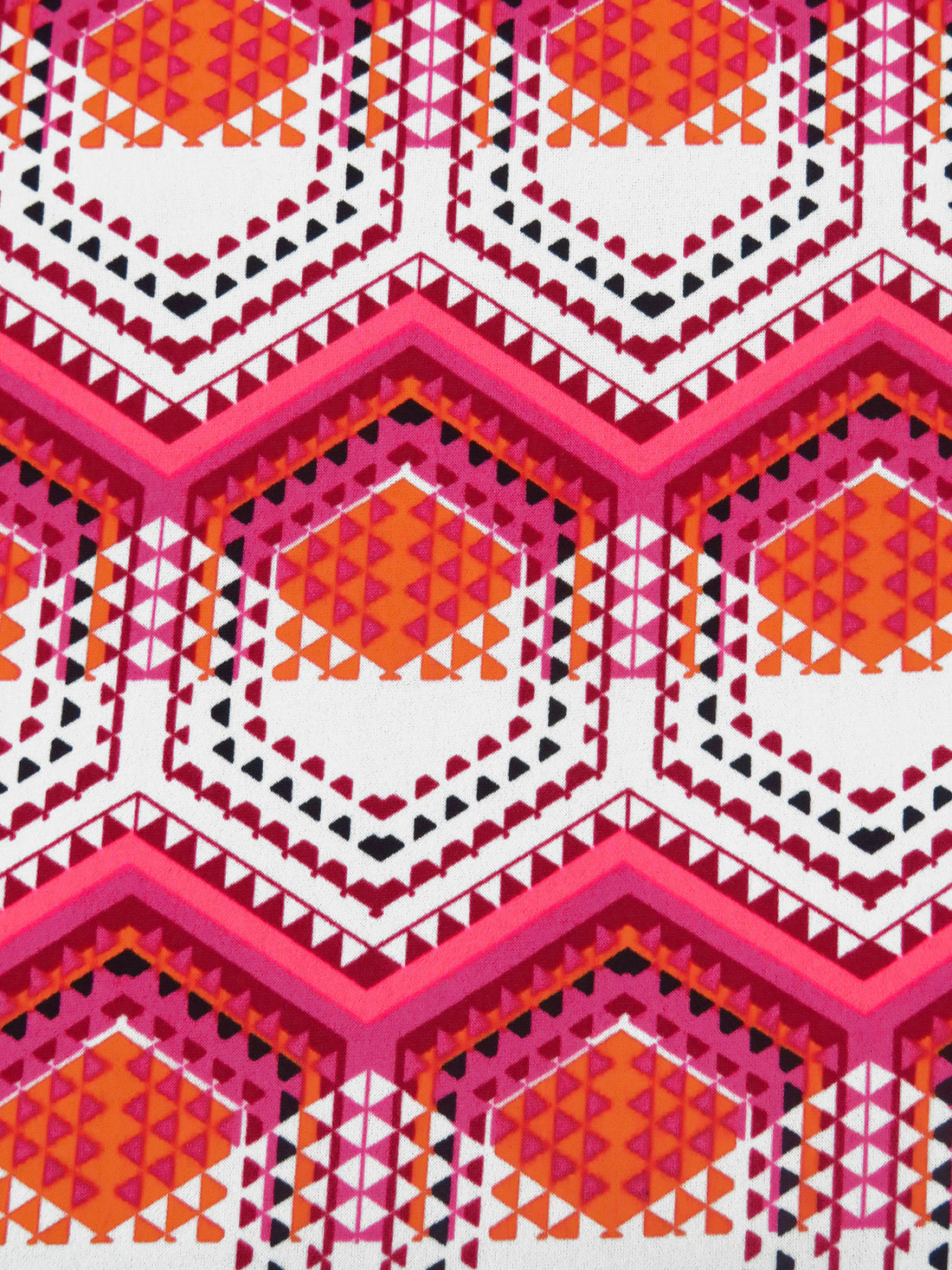 White/Highlighter Pink/Carrot/Multi Polyester/Lycra Geometric Horizontal Stripe Print ITY Knit 62W