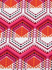 White/Highlighter Pink/Carrot/Multi Polyester/Lycra Geometric Horizontal Stripe Print ITY Knit 62W