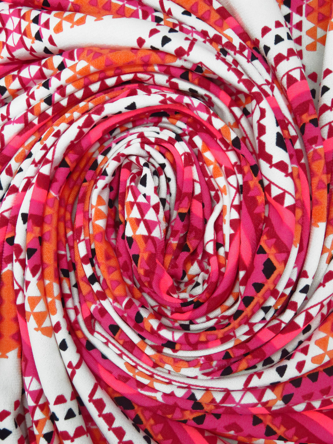 White/Highlighter Pink/Carrot/Multi Polyester/Lycra Geometric Horizontal Stripe Print ITY Knit 62W