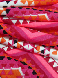 White/Highlighter Pink/Carrot/Multi Polyester/Lycra Geometric Horizontal Stripe Print ITY Knit 62W