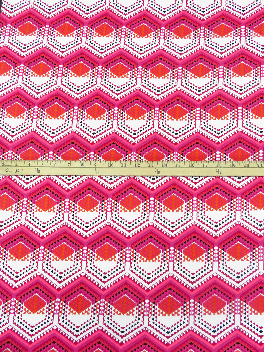 White/Highlighter Pink/Carrot/Multi Polyester/Lycra Geometric Horizontal Stripe Print ITY Knit 62W