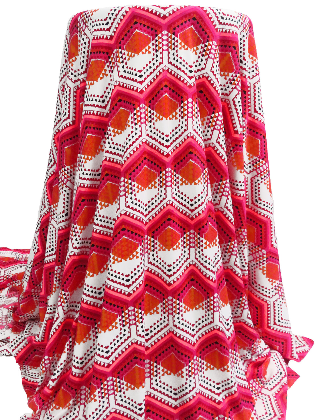 White/Highlighter Pink/Carrot/Multi Polyester/Lycra Geometric Horizontal Stripe Print ITY Knit 62W