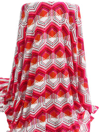 White/Highlighter Pink/Carrot/Multi Polyester/Lycra Geometric Horizontal Stripe Print ITY Knit 62W