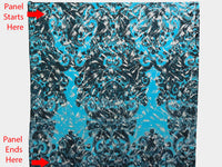 SOLD BY THE PANEL ONLY - Pacific Blue/Silver/Black Polyester/Lycra Foil Paint Splats On Ornate Print ITY Knit 58W