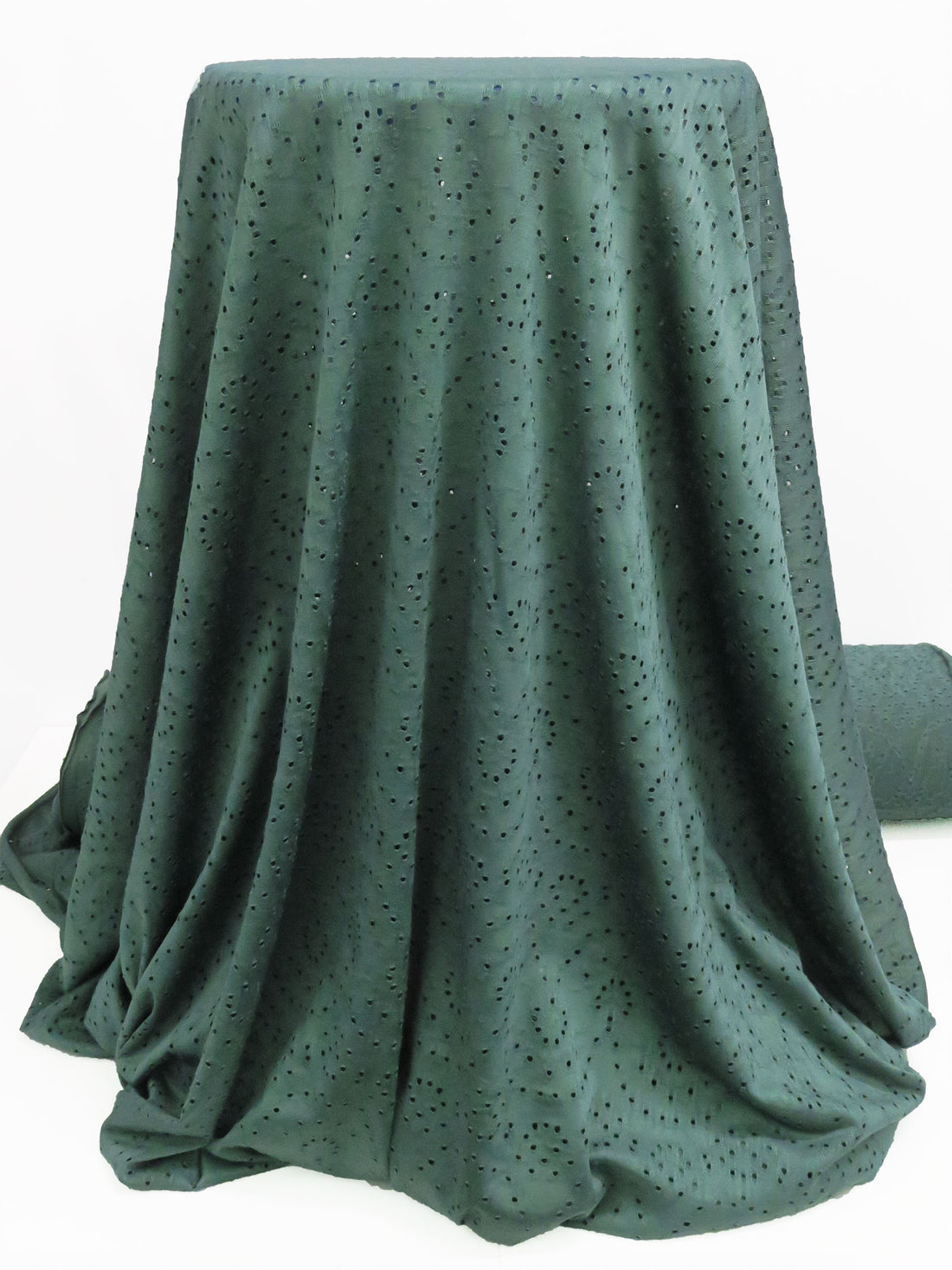 Pine Green Polyester/Lycra Ornate Fan Eyelet Knit 56W