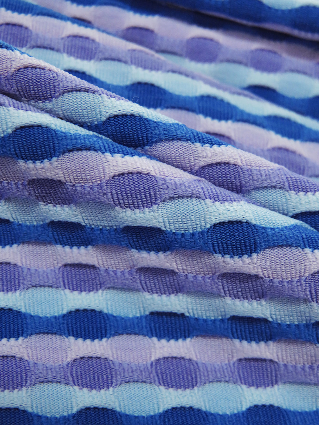 Azure/Lilac/Powder Blue/Lavender Polyester/Lycra Horizontal Ogee Stripe Novelty Weave Knit 56W