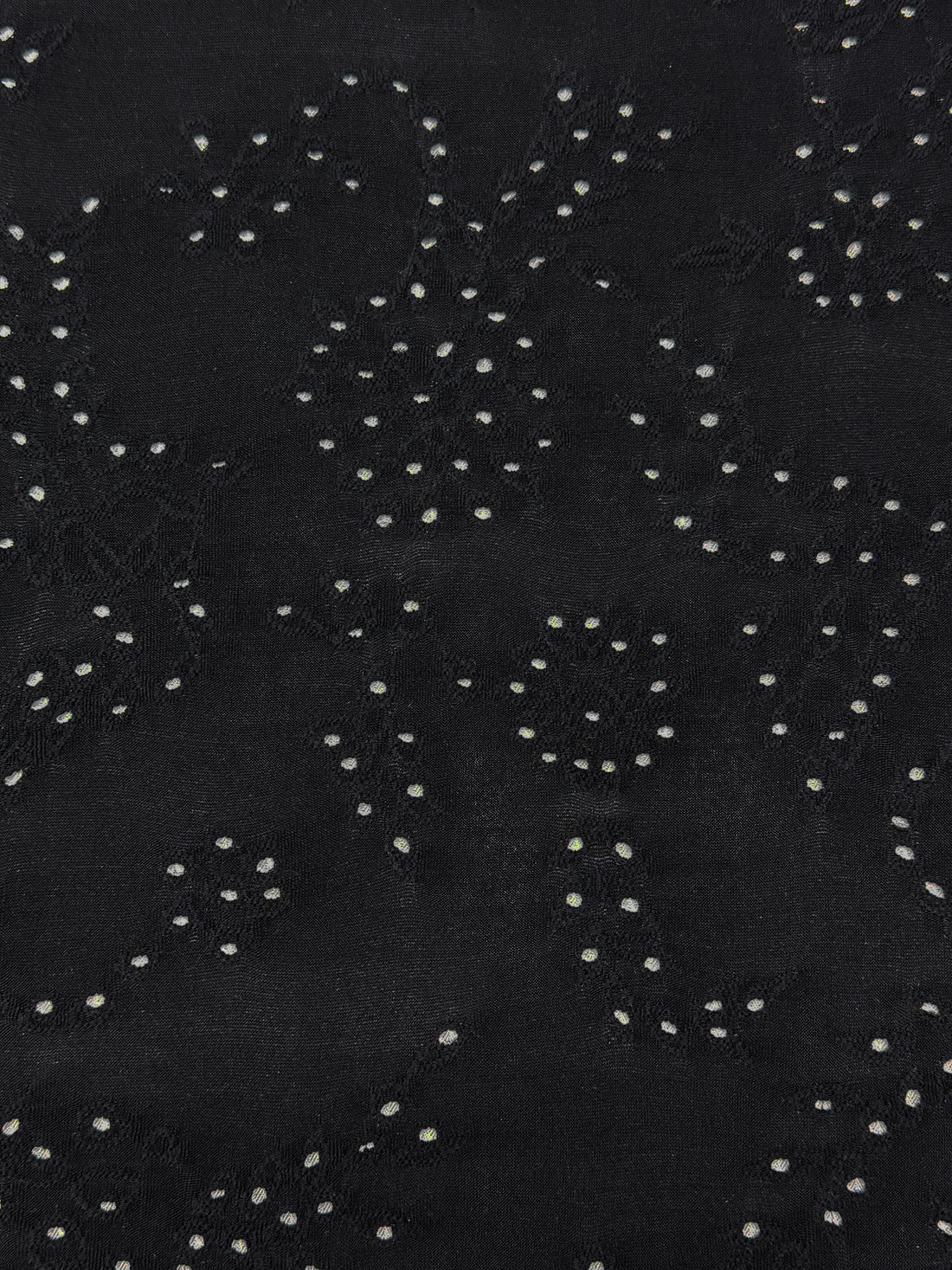 Black Polyester/Lycra Abstract Floral Design Eyelet Knit 56W