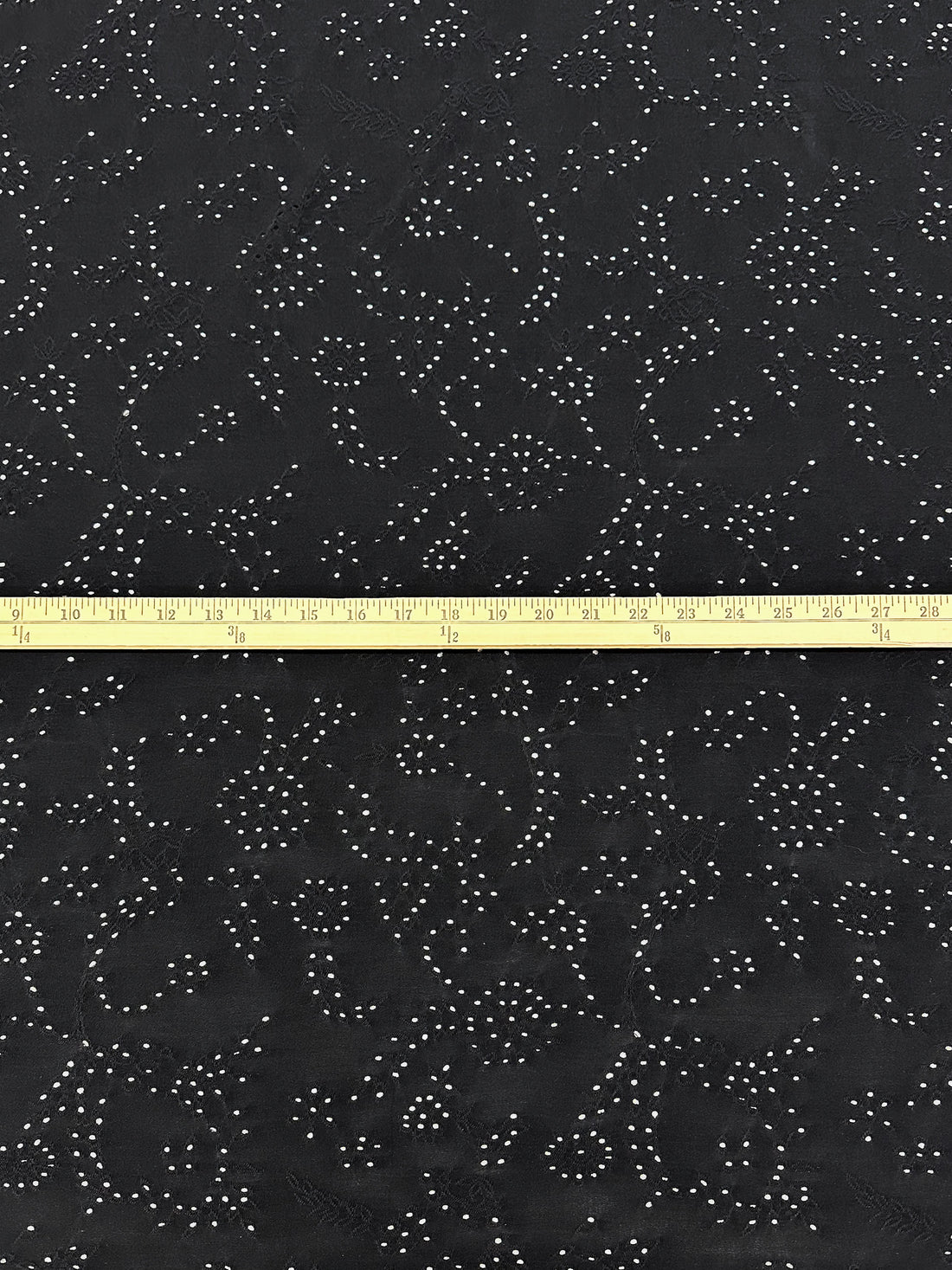 Black Polyester/Lycra Abstract Floral Design Eyelet Knit 56W