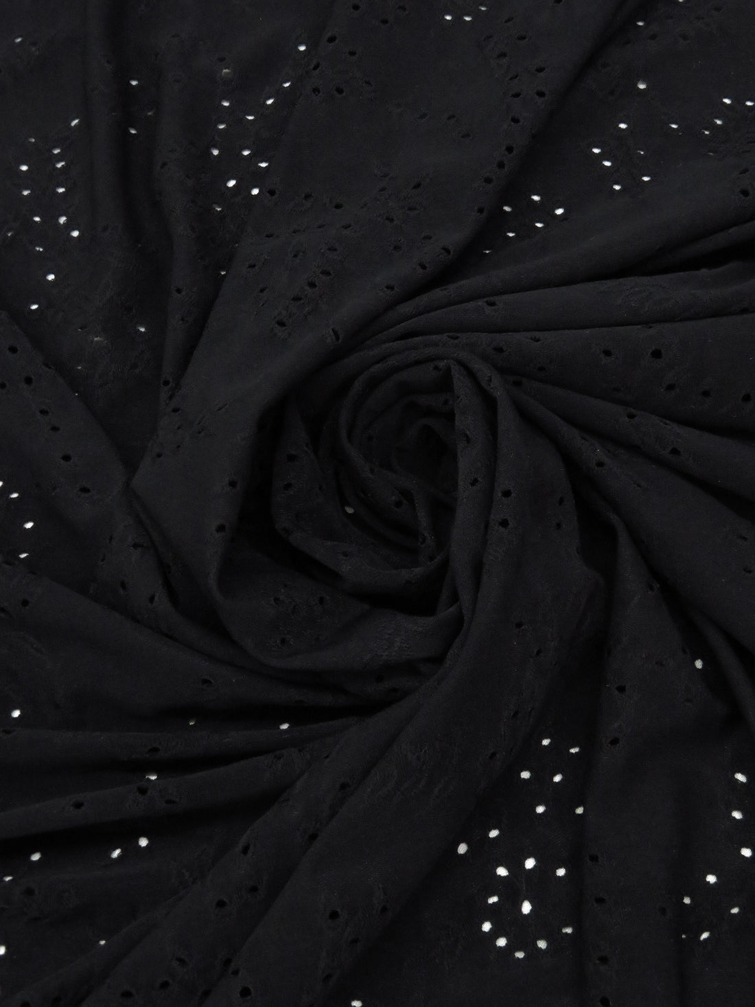 Black Polyester/Lycra Abstract Floral Design Eyelet Knit 56W
