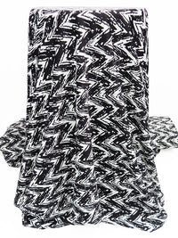 Black/White Nylon/Lycra Vertical Painted Look Zigzag Stripe Print Swimwear Knit - NY Designer - 60W