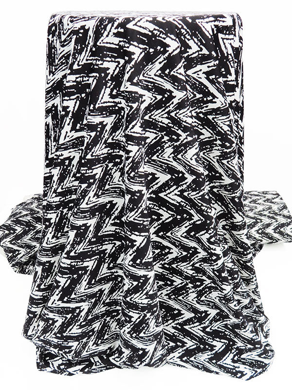 Black/White Nylon/Lycra Vertical Painted Look Zigzag Stripe Print Swimwear Knit - NY Designer - 60W