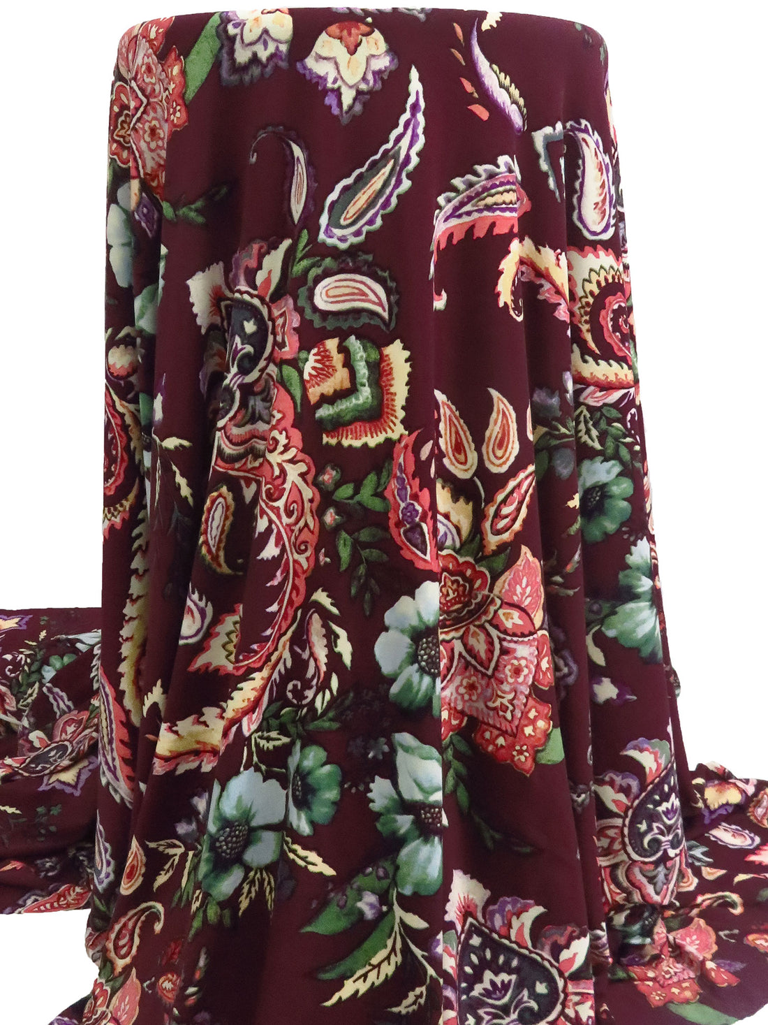Dark Scarlet/Mantis Green/Dark Vermilion/Multi Polyester/Lycra Stylized Floral & Paisley Print ITY Knit 60W