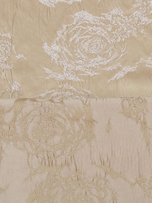 Khaki/Latte Polyester/Rayon Textured Floral Jacquard Satin 62W