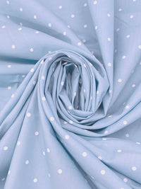 Light Blue/White 100% Cotton Polka Dot Print Shirting 56W