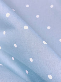 Light Blue/White 100% Cotton Polka Dot Print Shirting 56W