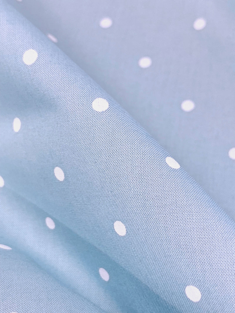 Light Blue/White 100% Cotton Polka Dot Print Shirting 56W