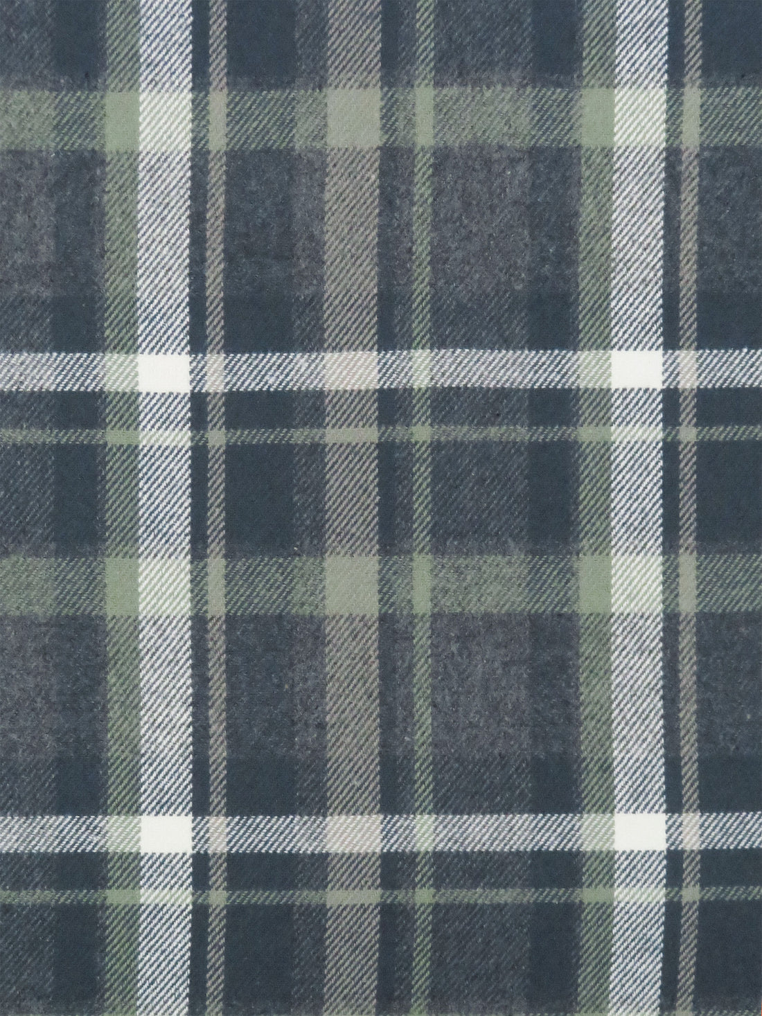 Dark Storm Blue/Olive Green/Pewter Gray/White 100% Cotton Plaid Flannel 44W