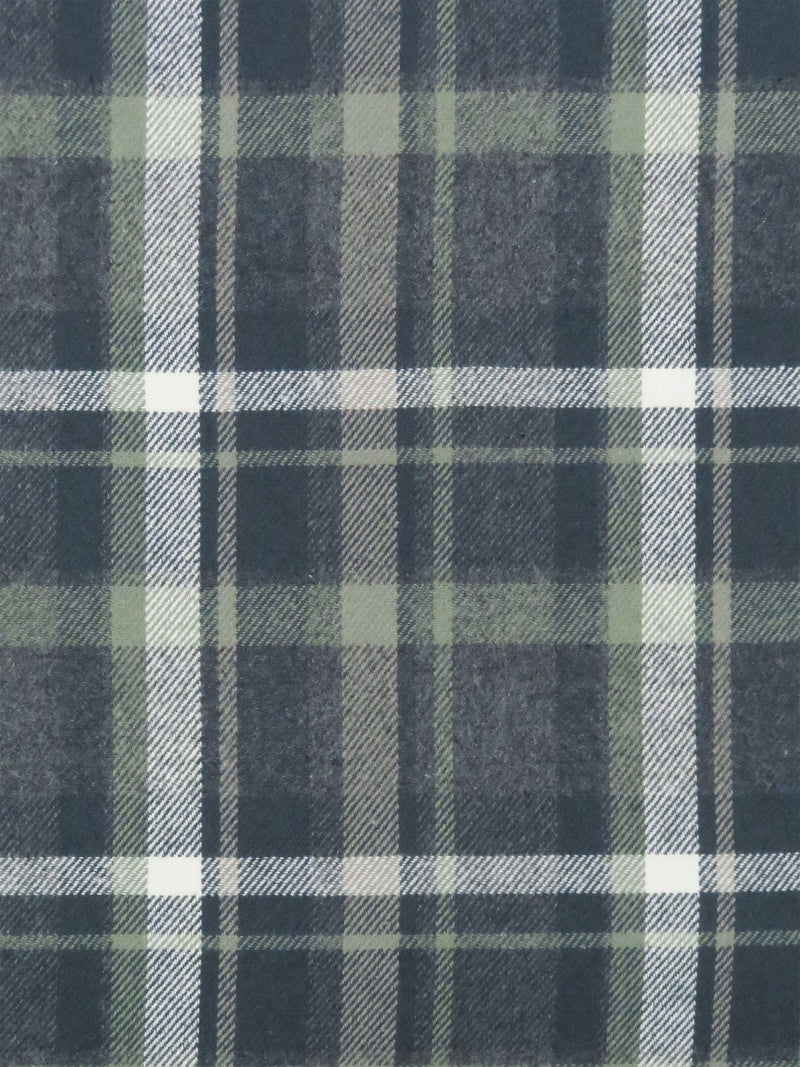 Dark Storm Blue/Olive Green/Pewter Gray/White 100% Cotton Plaid Flannel 44W