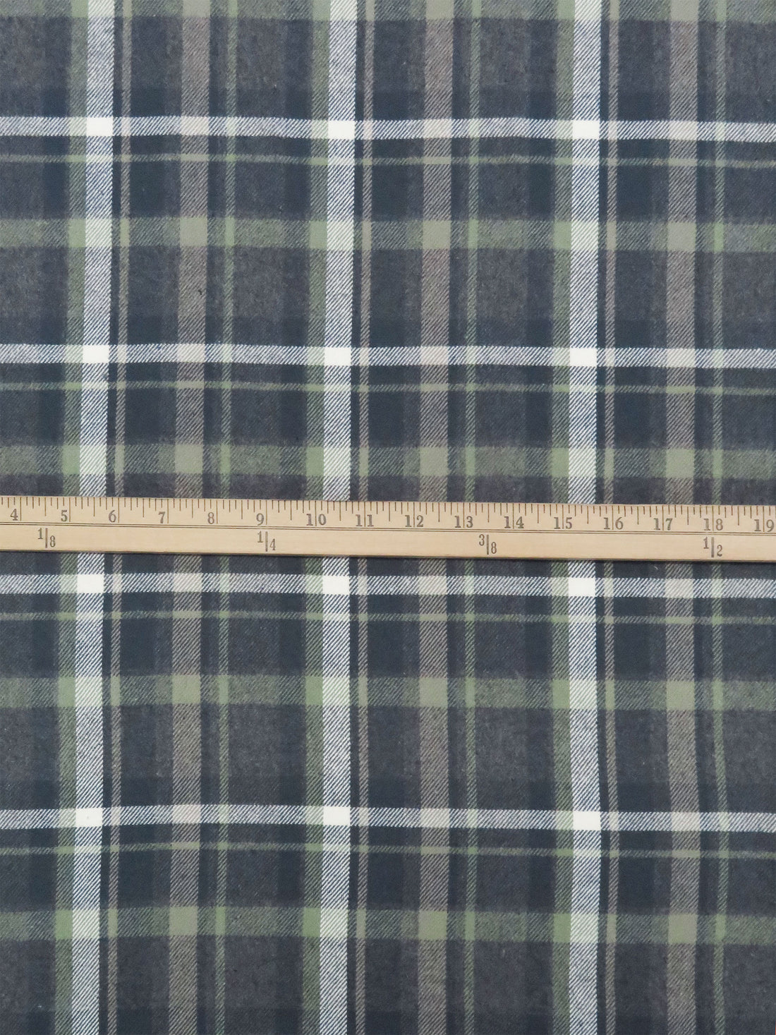 Dark Storm Blue/Olive Green/Pewter Gray/White 100% Cotton Plaid Flannel 44W