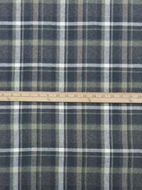 Dark Storm Blue/Olive Green/Pewter Gray/White 100% Cotton Plaid Flannel 44W