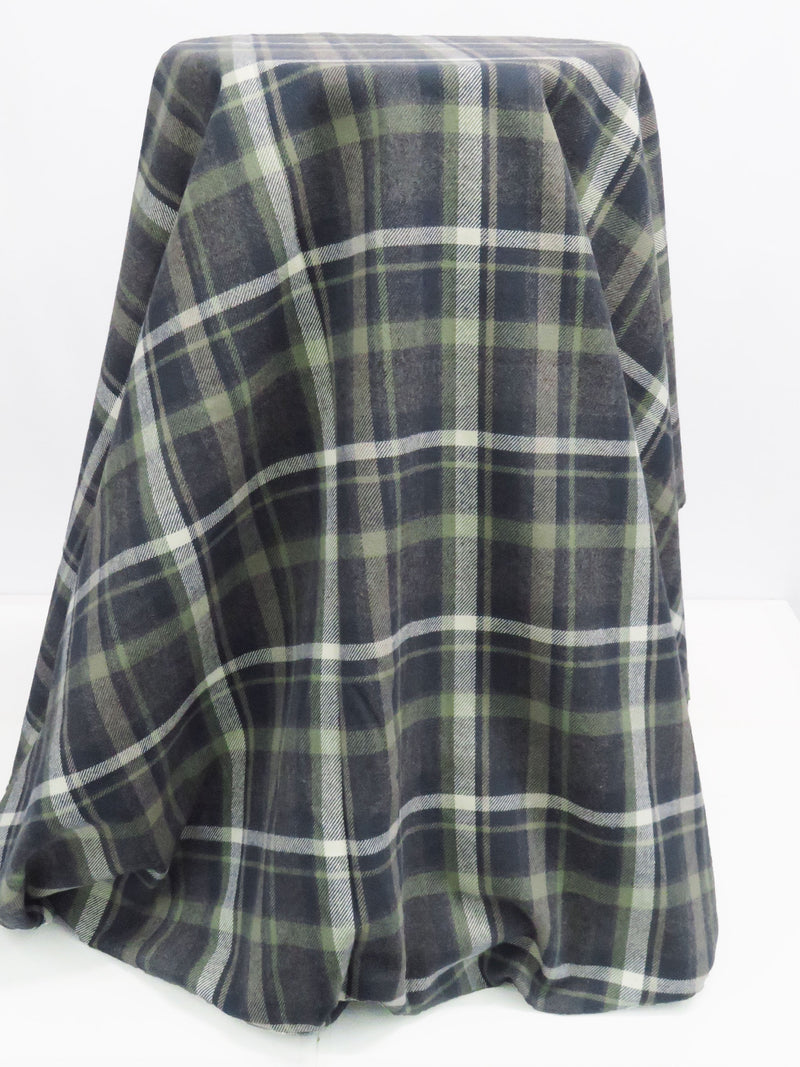 Dark Storm Blue/Olive Green/Pewter Gray/White 100% Cotton Plaid Flannel 44W