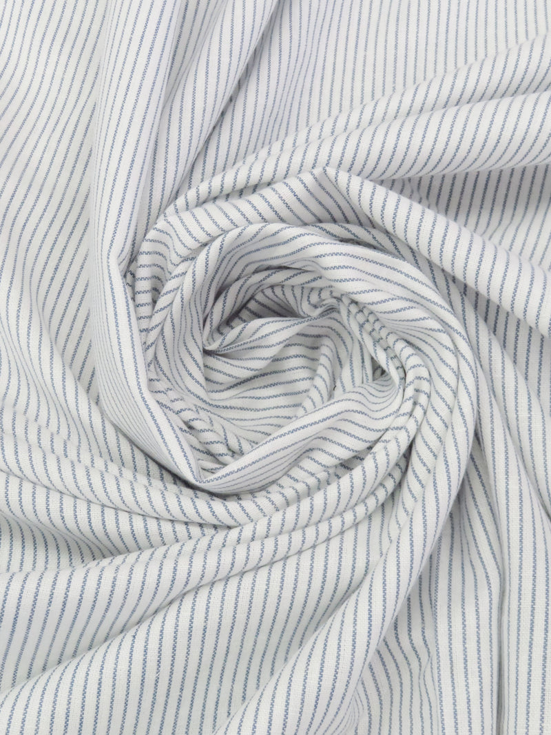 White/Slate Blue Cotton/Linen Vertical Pinstripe Shirt Weight Woven 44W