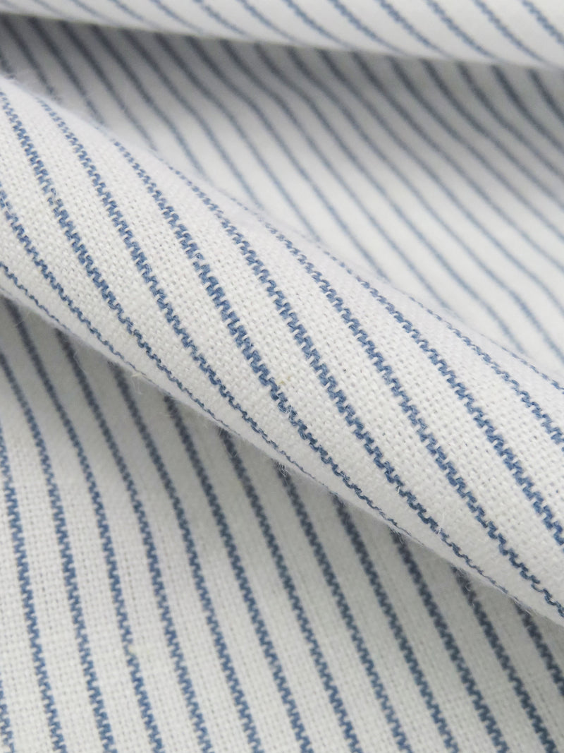 White/Slate Blue Cotton/Linen Vertical Pinstripe Shirt Weight Woven 44W