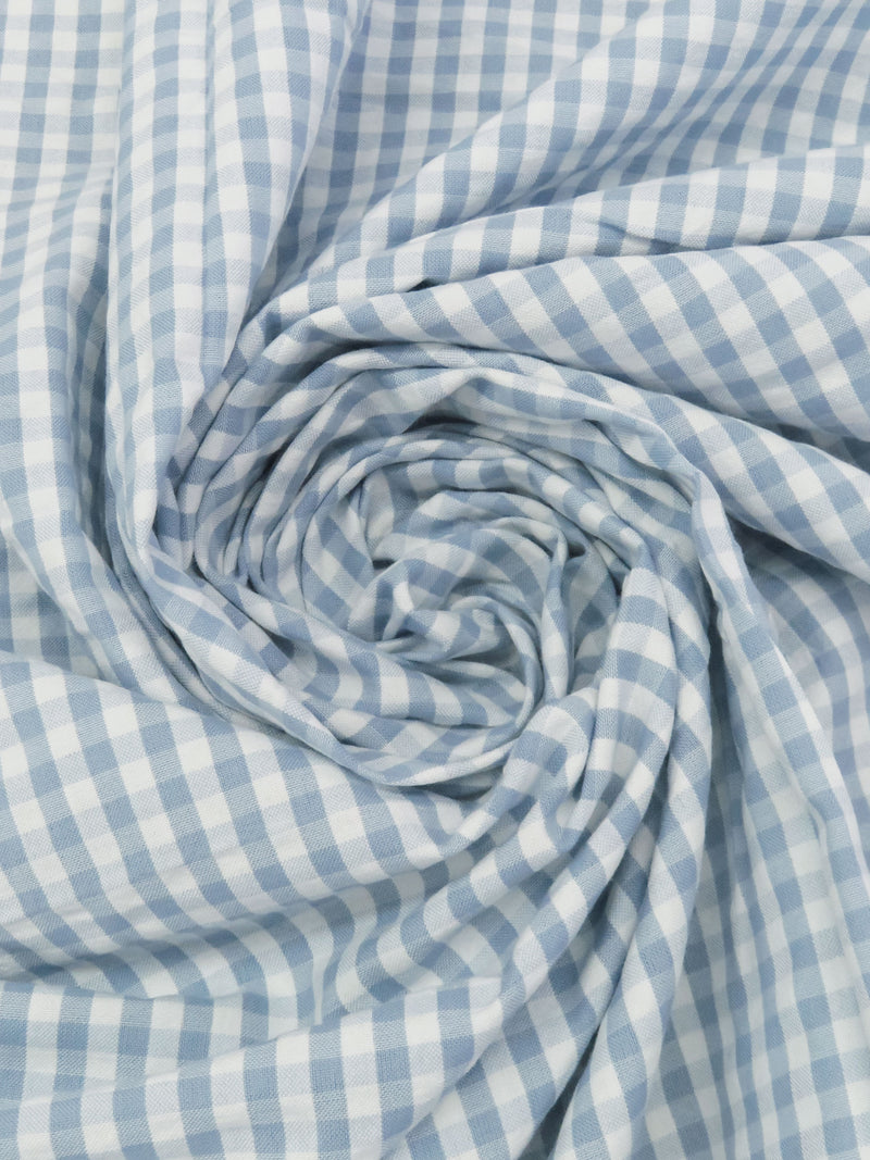 Cerulean Haze/White 100% Cotton Gingham Seersucker 44W