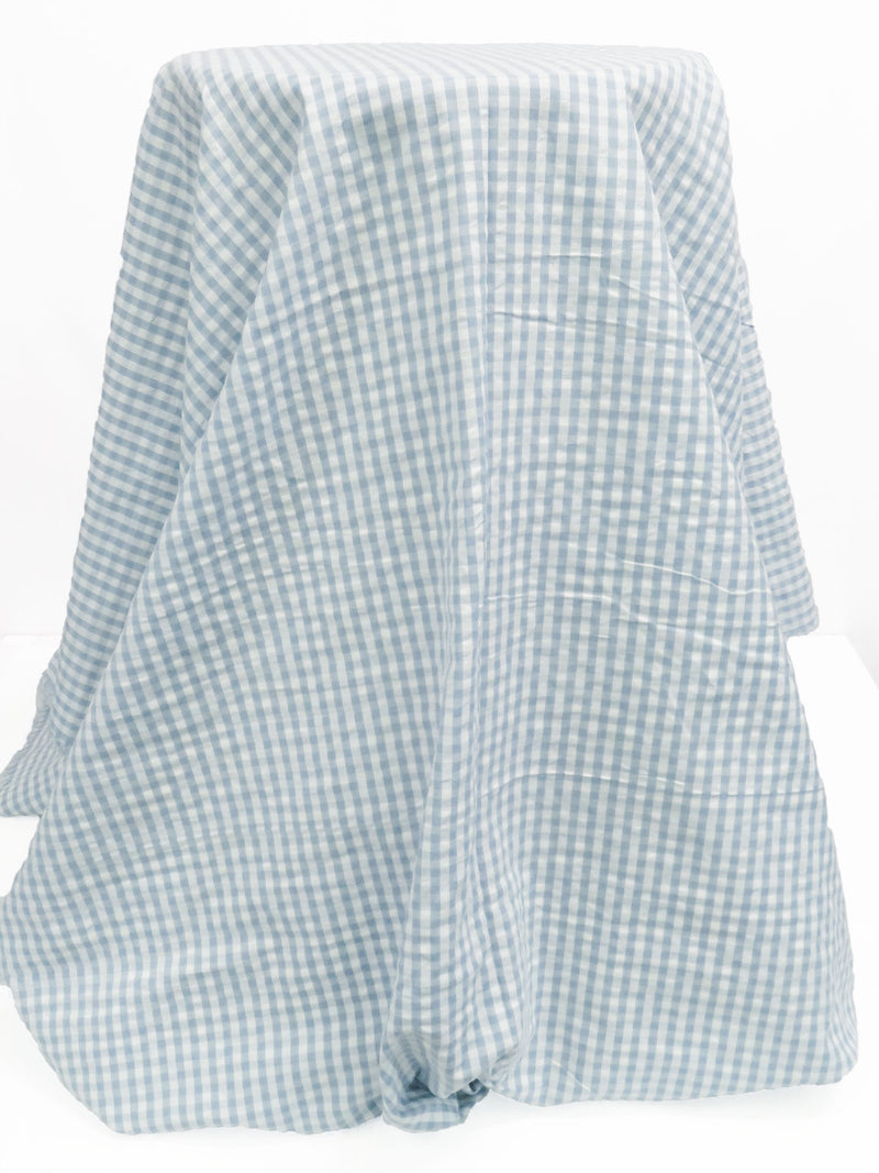 Cerulean Haze/White 100% Cotton Gingham Seersucker 44W