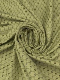 Soft Golden Olive Green/Black Cotton/Lycra Novelty Geometric Stretch Sateen - NY Designer - 52W