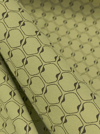 Soft Golden Olive Green/Black Cotton/Lycra Novelty Geometric Stretch Sateen - NY Designer - 52W