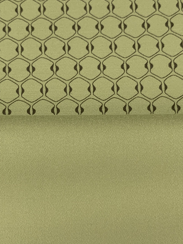 Soft Golden Olive Green/Black Cotton/Lycra Novelty Geometric Stretch Sateen - NY Designer - 52W