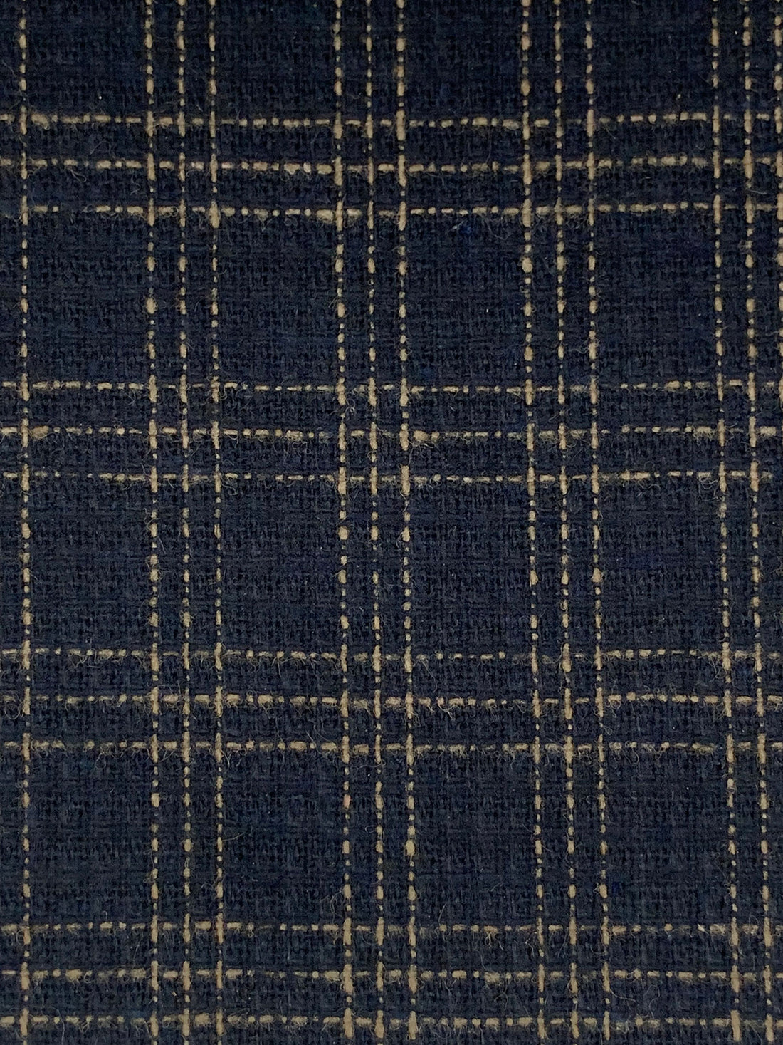 Navy/Tan 100% Polyester Plaid Tweed Weave Suiting - NY Designer - 61W