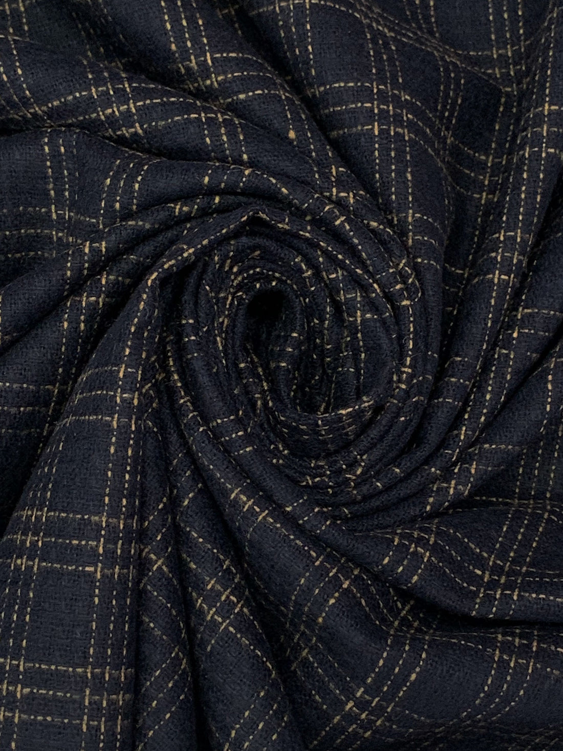 Navy/Tan 100% Polyester Plaid Tweed Weave Suiting - NY Designer - 61W