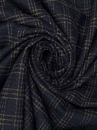 Navy/Tan 100% Polyester Plaid Tweed Weave Suiting - NY Designer - 61W