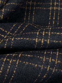 Navy/Tan 100% Polyester Plaid Tweed Weave Suiting - NY Designer - 61W